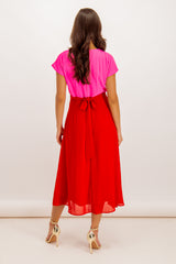 Willow Pink & Red Cap Sleeve Midi Dress