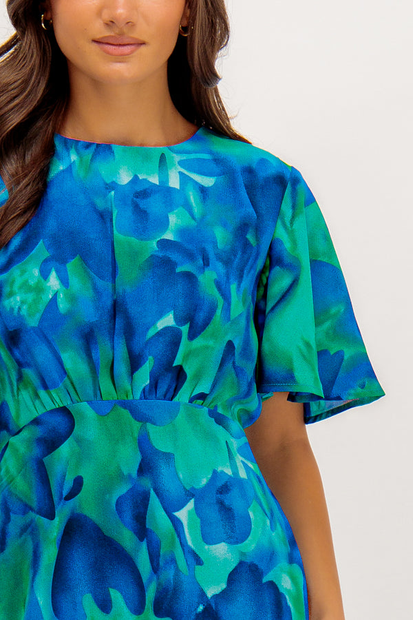 Blue & Green Tie Dye Print Niko Dress