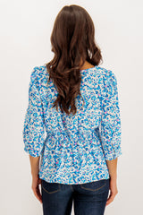 Tia Square Neck Blue Abstract Leopard Print Top