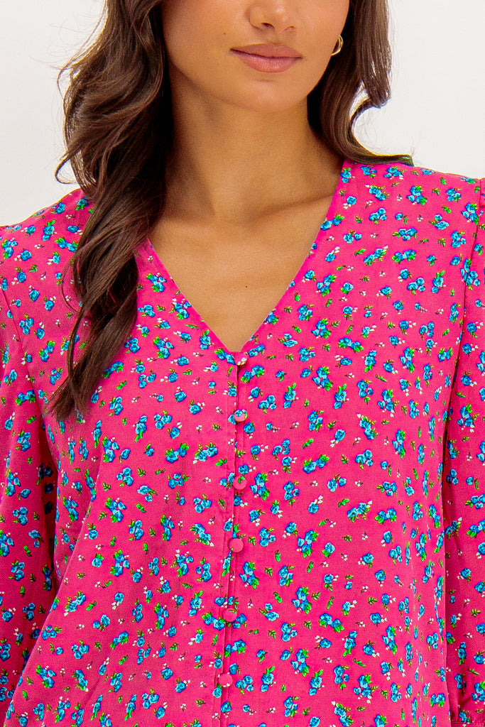 Pink Danielle Ditzy Floral Button Down Top