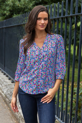 Danielle Navy Ditzy Floral Print Blouse