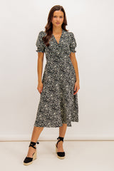 Black & White Erica Puff Sleeve Dress