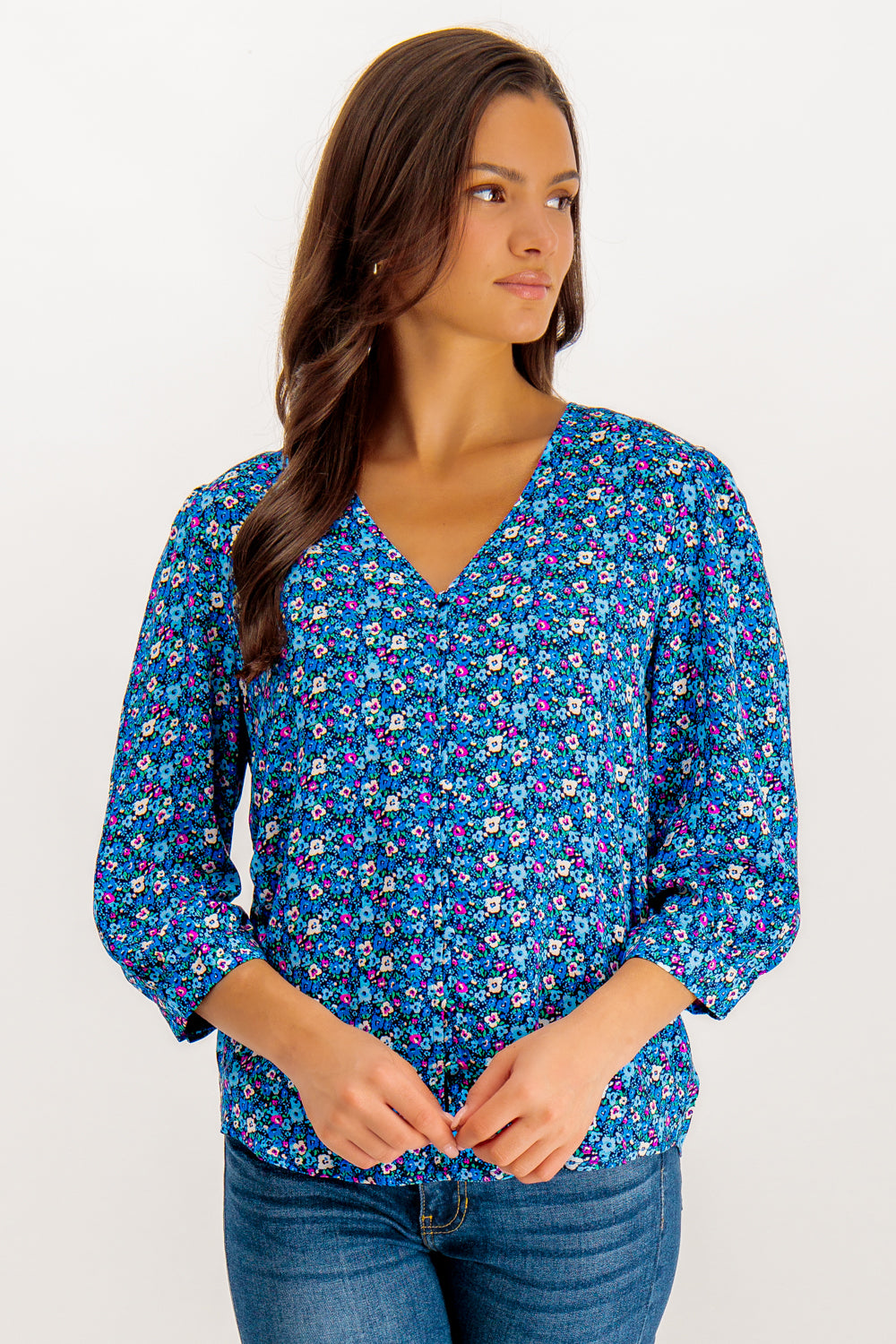Danielle Blue Ditzy Floral Print Blouse