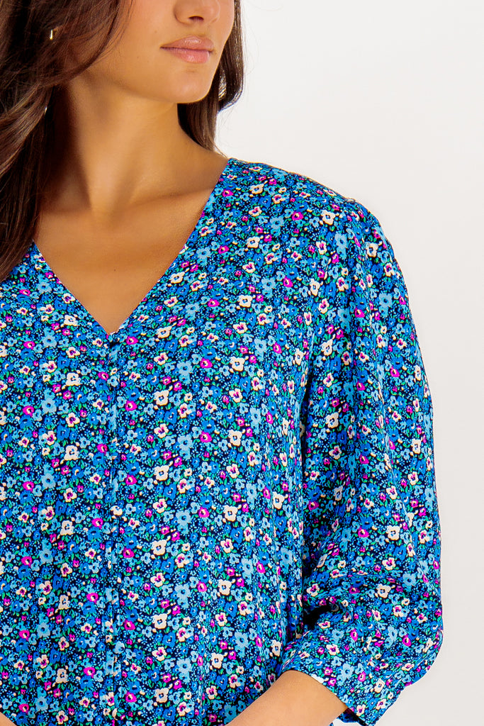 Danielle Blue Ditzy Floral Print Blouse