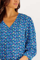 Danielle Blue Ditzy Floral Print Blouse