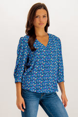 Danielle Blue Ditzy Floral Print Blouse