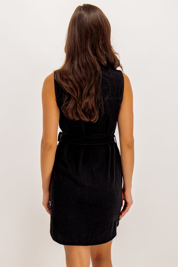 Alina Medium Black Denim Sleeveless Dress