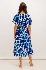 Navy and White Abstract Wave Print Niko Dress