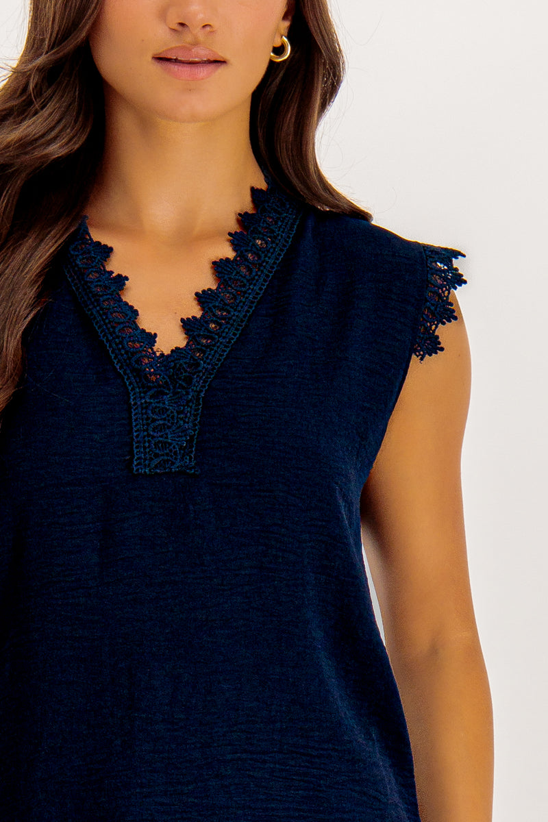 Rosalia Navy Cap Sleeve Lace Top