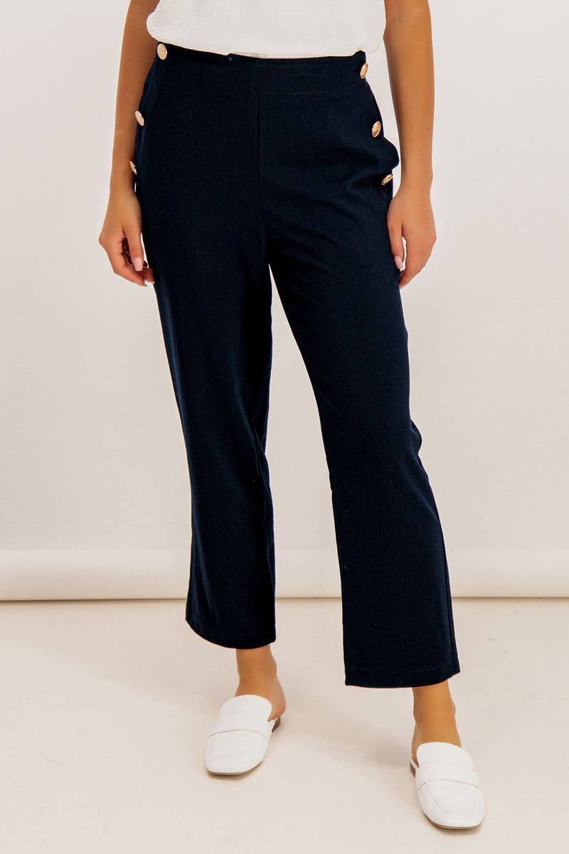 Ivona Navy Button Trousers