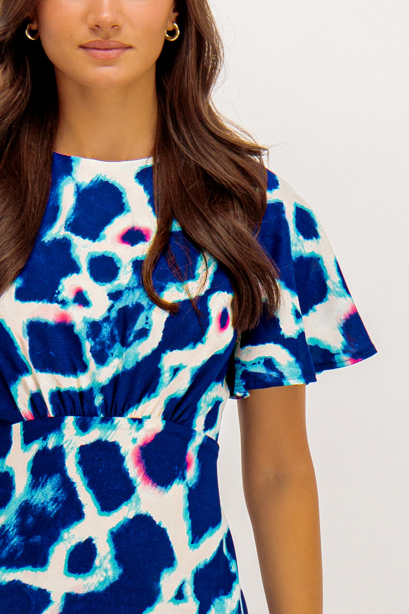 Navy and White Abstract Wave Print Niko Dress