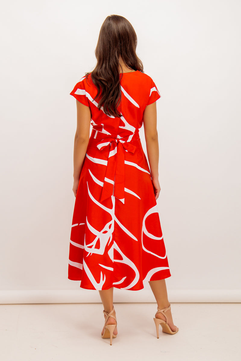 Willow Red & White Graphic Midi Dress