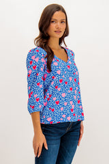 Blue Heart Print Freida Blouse