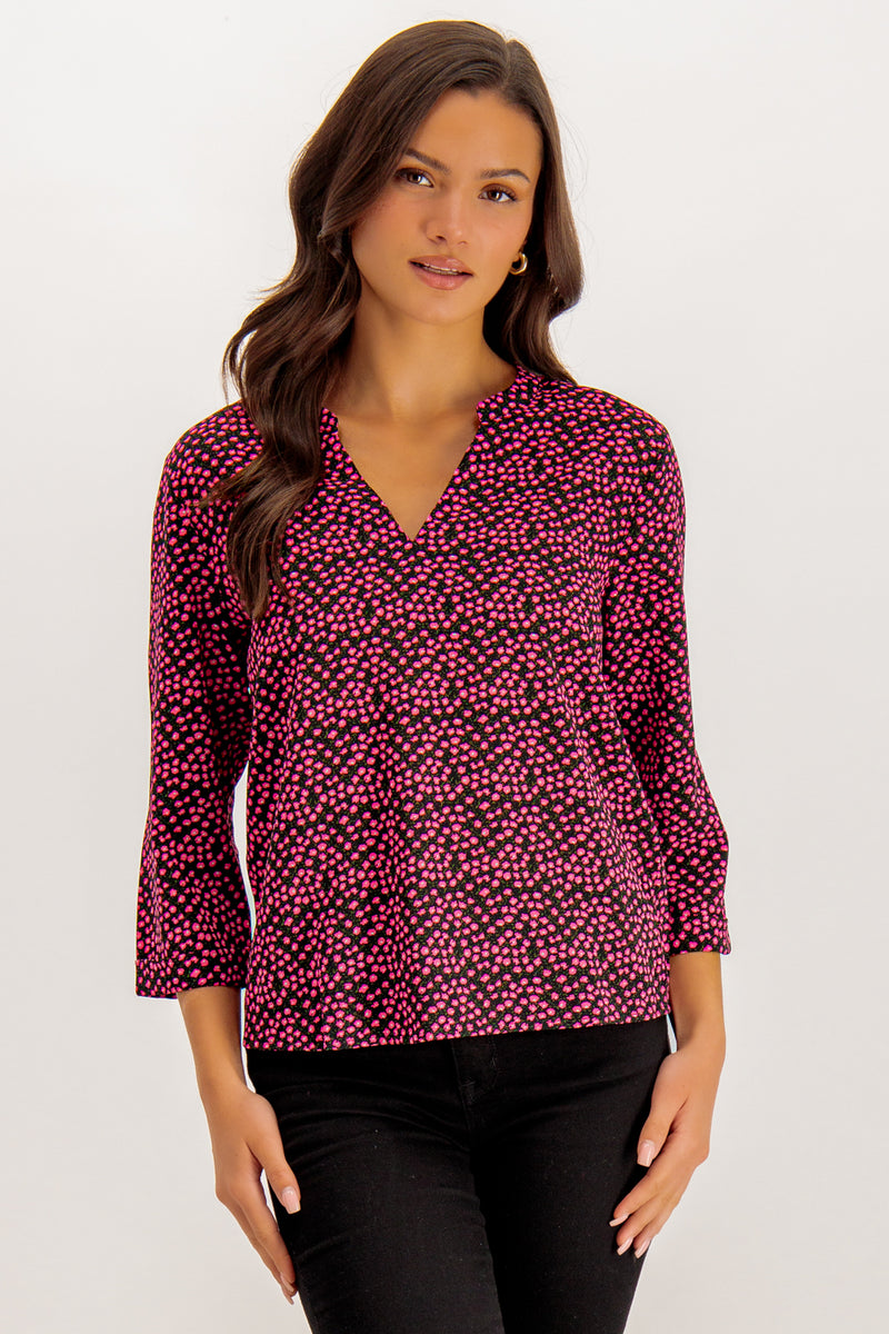 Piper V-Neck Black & Pink Floral Top