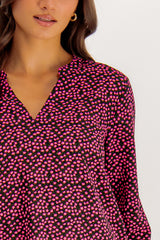 Piper V-Neck Black & Pink Floral Top