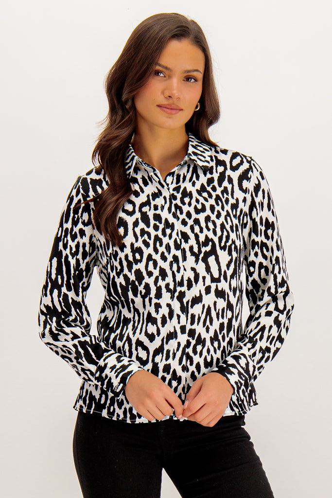 Liza Black & White Animal Print Shirt