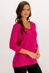 Brianna V-Neck Fuchsia Light Knit