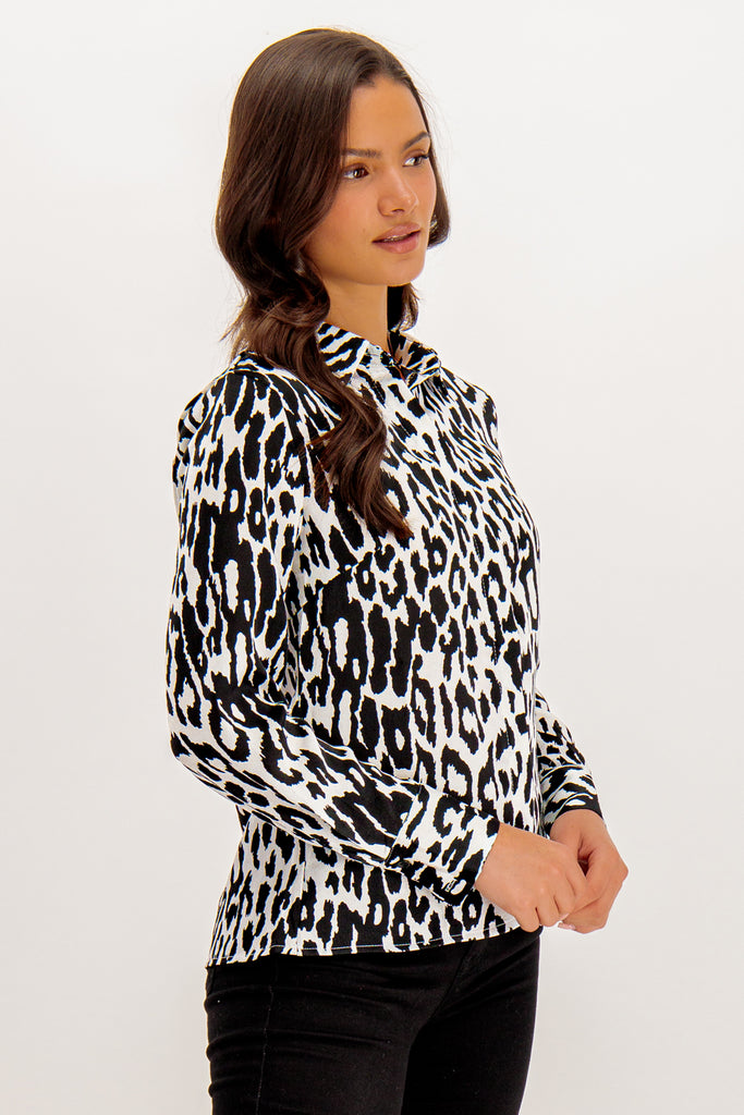 Liza Black & White Animal Print Shirt