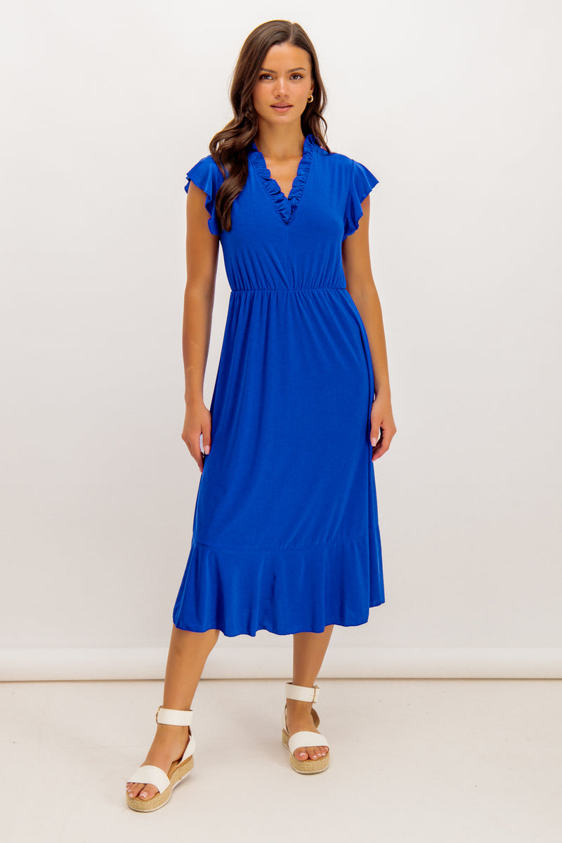 Vanessa Plain Blue Midi Dress