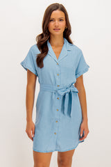 Tara Short Sleeve Blue Shirt Dress