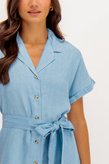 Tara Short Sleeve Blue Shirt Dress