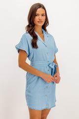 Tara Short Sleeve Blue Shirt Dress
