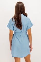 Tara Short Sleeve Blue Shirt Dress