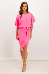 Anita Pink Batwing Sleeve Midi Dress
