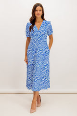 Darla Blue & White Heart Print Midi Dress