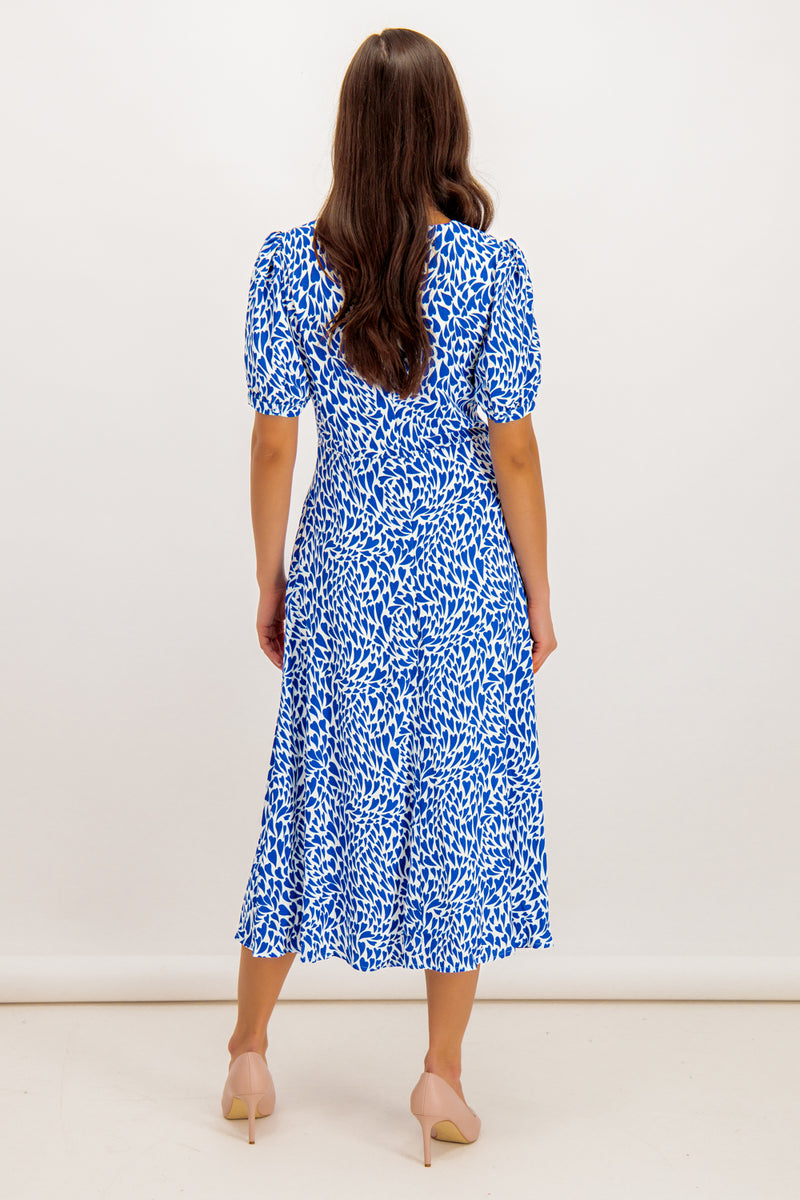 Darla Blue & White Heart Print Midi Dress