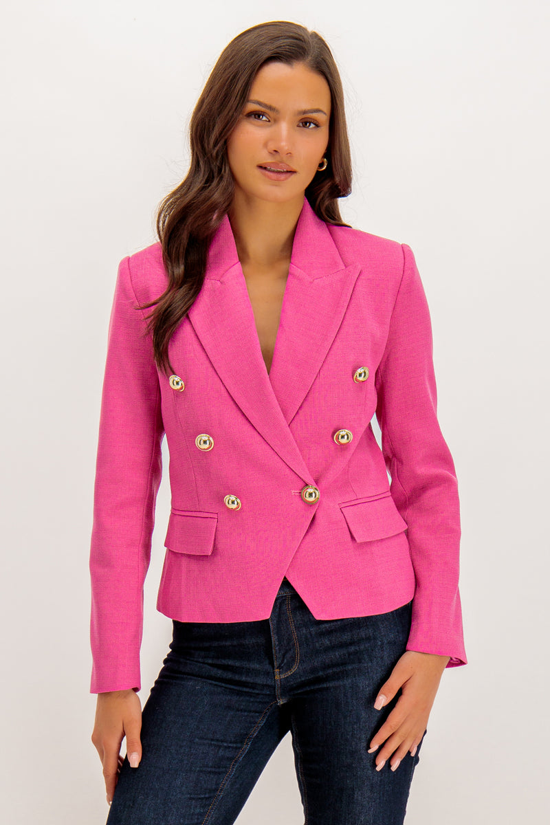 Joan Fuchsia Button Cropped Jacket