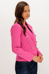 Joan Fuchsia Button Cropped Jacket