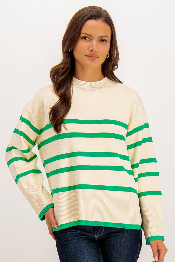 Saba High O-Neck Green Striped Knit