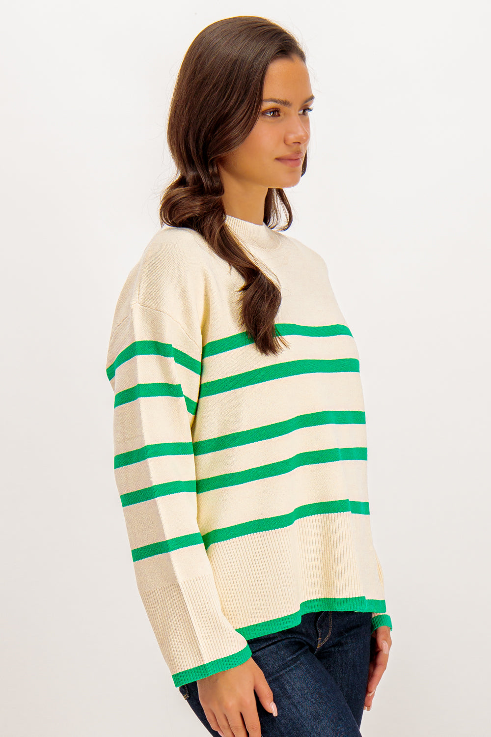 Saba High O-Neck Green Striped Knit