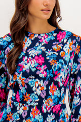 Serena Navy Multi Printed Peplum Top