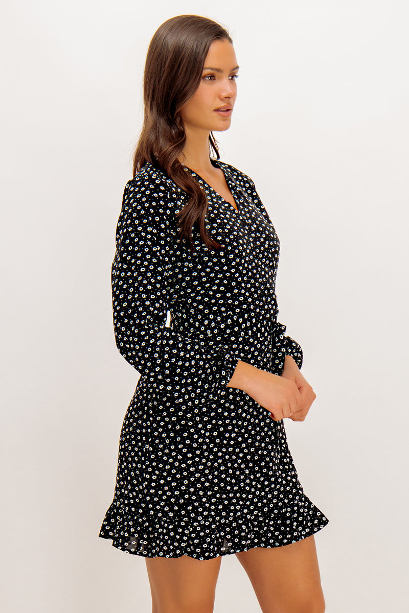 Beth Black & White Ditzy Floral Print Mini Dress