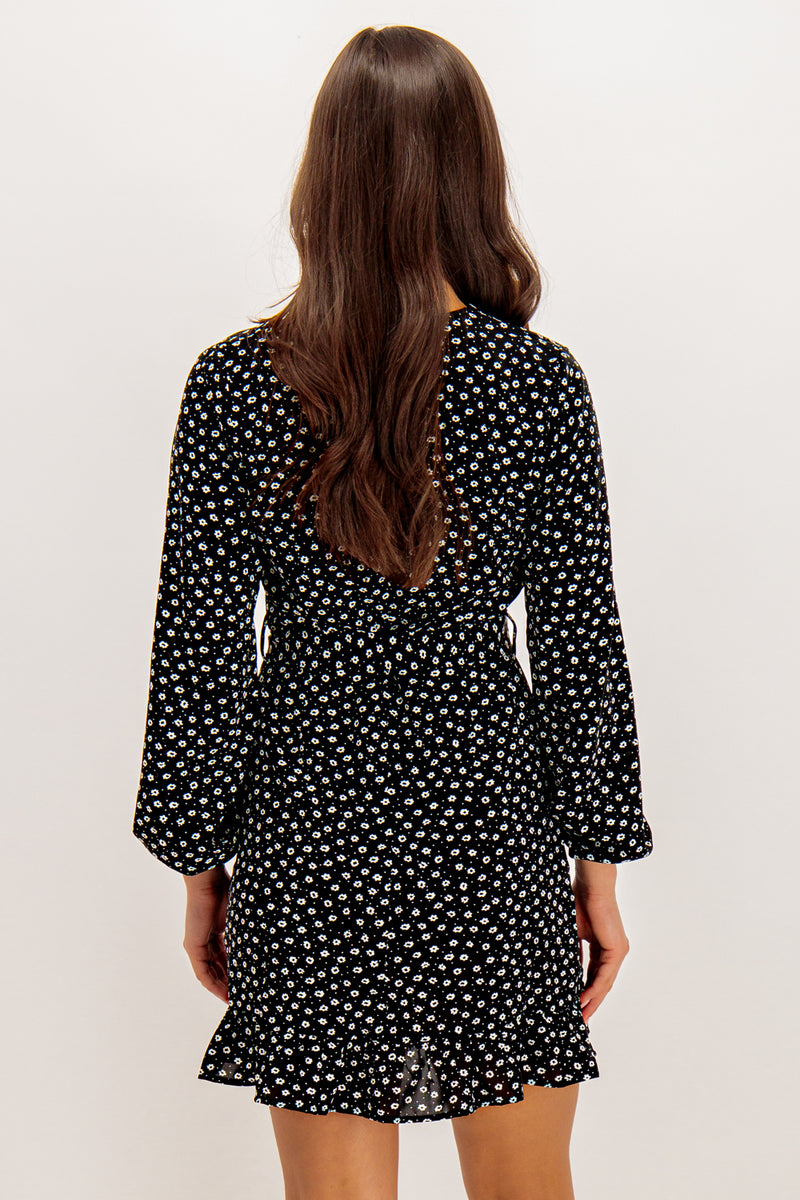 Beth Black & White Ditzy Floral Print Mini Dress