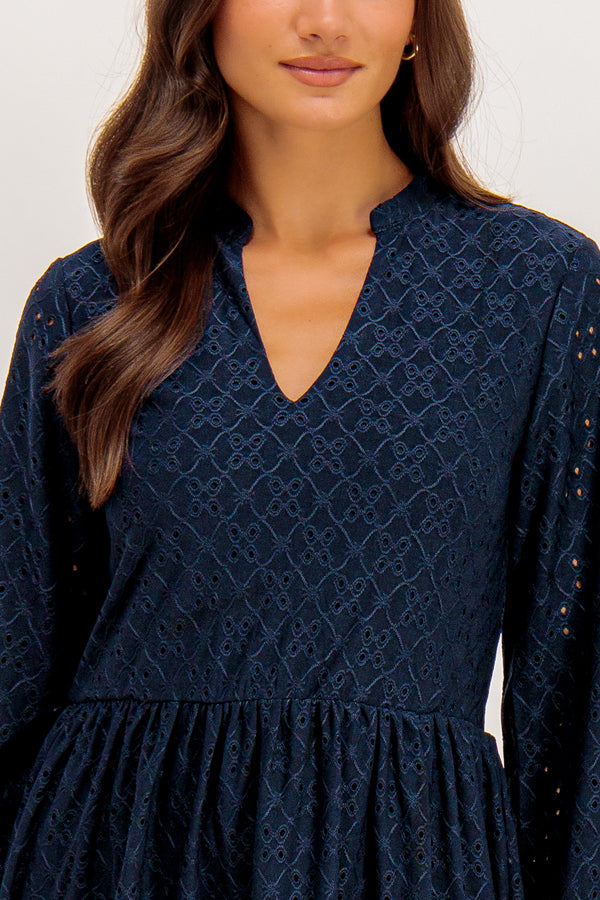 Kawa Navy Broidere Mini Dress