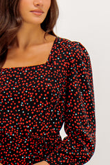 Laurie Black & Red Heart Print Square Neck Dress