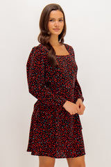 Laurie Black & Red Heart Print Square Neck Dress