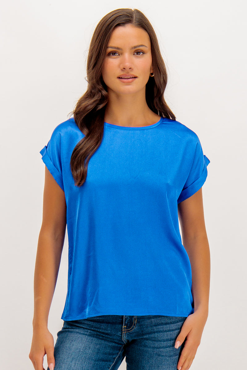 Ellette Blue Satin T-Shirt