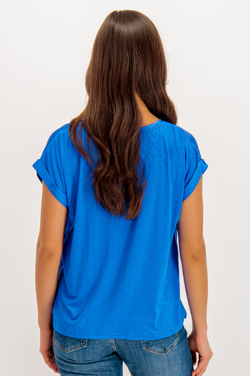 Ellette Blue Satin T-Shirt