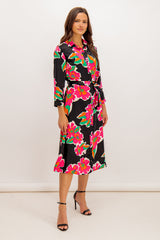 Perrie Black Multi Floral Print Shirt Dress