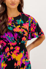Niko Black Colour Splash Midi Dress