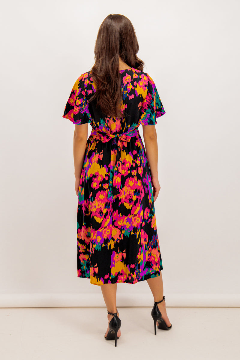 Niko Black Colour Splash Midi Dress