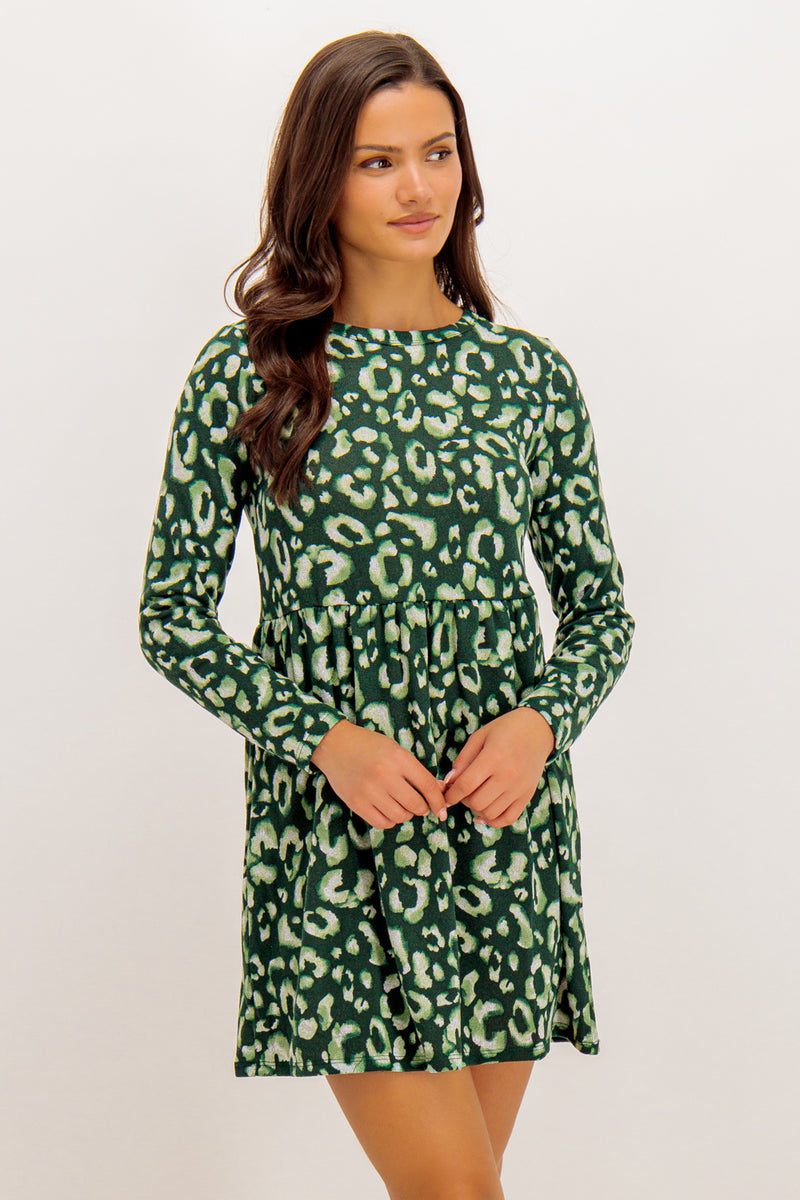 Tonsy Green Animal Print Knit Dress