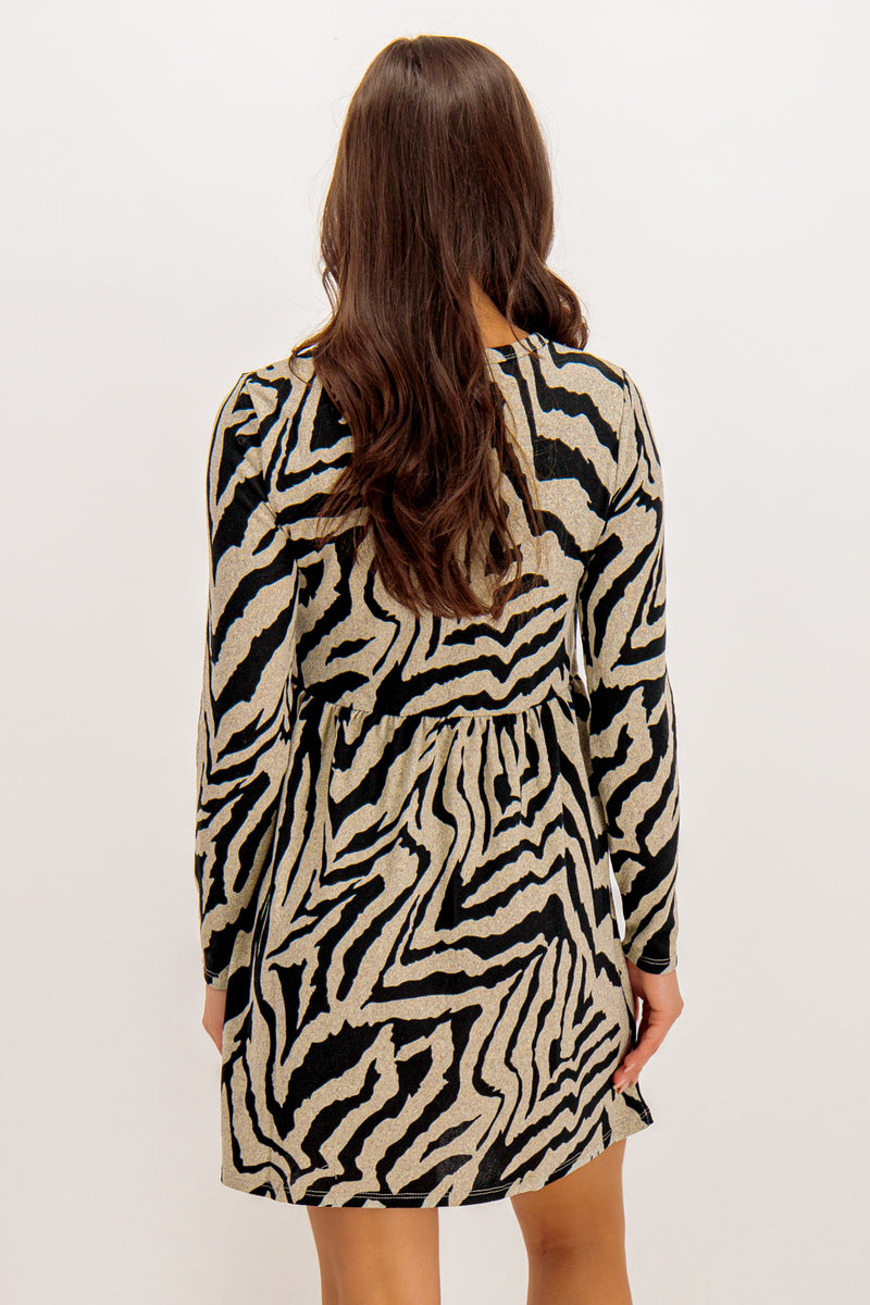 Tonsy Black & Beige Animal Print Knit Dress