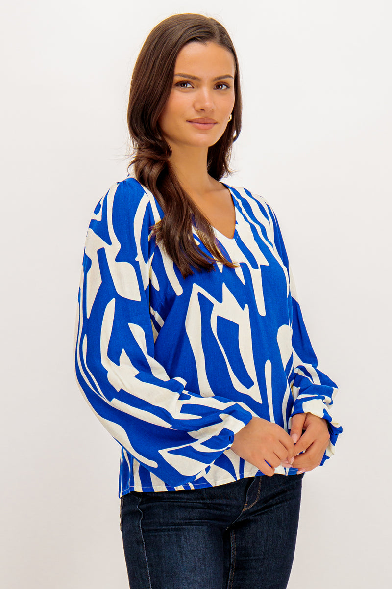 Lupa V-Neck Blue Print Top