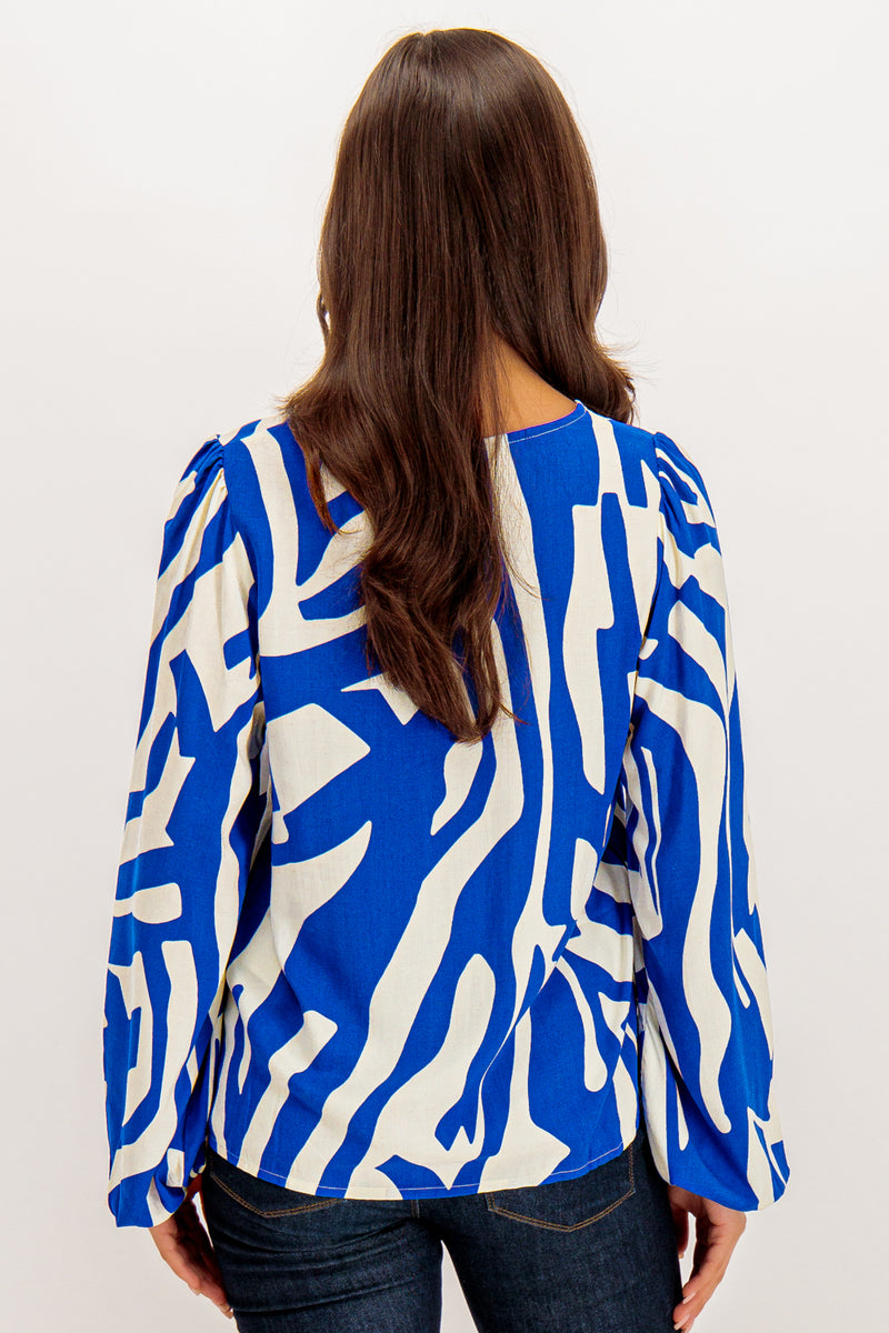 Lupa V-Neck Blue Print Top