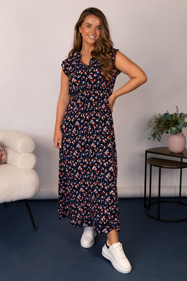 Stacie Black Floral Midi Dress